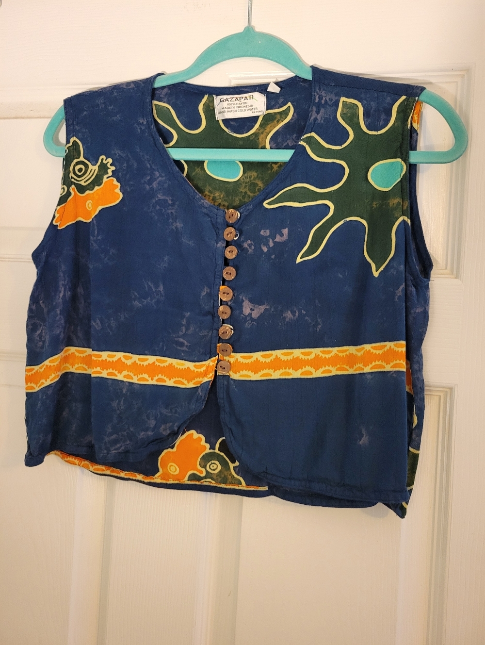 Gazapati Vintage 90s Batik Print Crop Top One Size Beachy Hippie Gypsy Vest